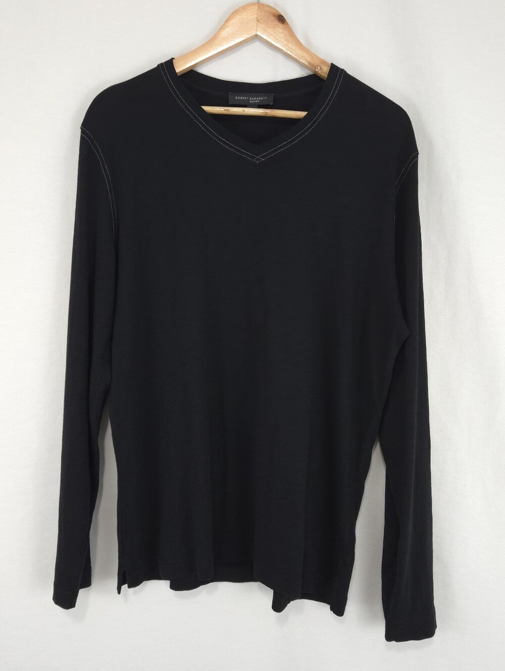 Robert Barakett Men's Long-Sleeve V-Neck 100% Cotton Tee In Black